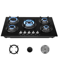 Gas Hob 5 burners, 77cm Black Tempered Glass Gas Hob with Cast Iron Ttacyeudsptl