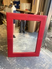 Red Faux Leather Framed Wall Hanging Mirror - 88 x 68 cm