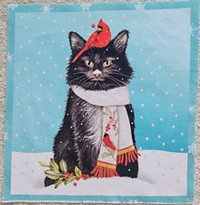 Cat Fabric Panel Cat Christmas