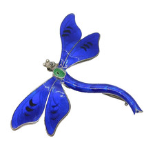 Sterling Silver Blue Enamel Dragonfly Sweetheart Brooch Antique c1910 Edwardian