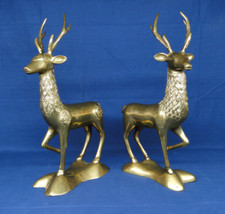 Pair Of Vintage Brass Large 35cm Standing Deer Stags Figurines Ornaments  3.6kg
