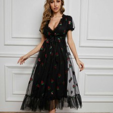 Women Ruffle Lolita Mesh Midi