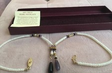 PAST TIMES VINTAGE ART DECO PEARL/AMETHYST/ONYX/ GOLD PLATED & CRYSTAL NECKLACE 