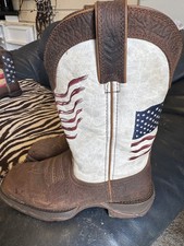 Western riding boots, Durango USA flag size 3.5 brown leather, new, square heel