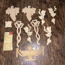 Mixed lot Wooden mouldings grape vine bow Edwardian clover new and damaged