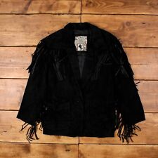 Vintage Winlit Leather Jacket S 90s Western Fringe Blazer Black Womens