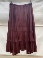 Gudrun Sjödén Midi Skirt Viscose Knit, Tiered, Burgundy Stripe. Size S.