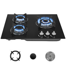 OYAJIA 58cm Black 3 Burner Gas On Glass Hob With Cast Iron Pan Stands Blzuquuvve