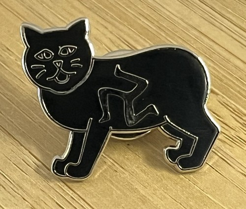 Manx cat black enamel - manx, lapel