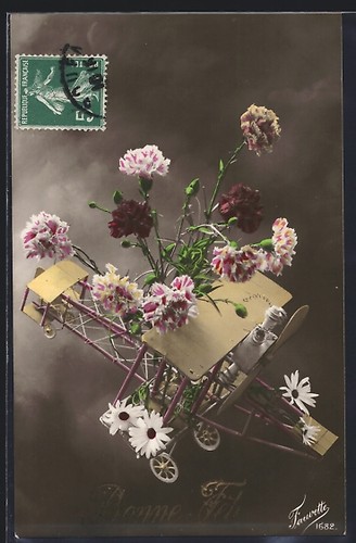 Postcard airplane with flowers