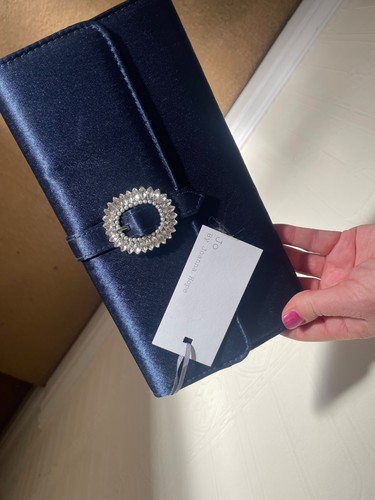 Navy satin clutch bag - navy,