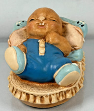 Pendelfin  Collectible Stoneware Rabbit Sunny Dark Blue Signed