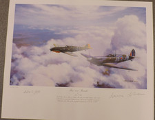 RAF WW2 SPITFIRE PRINT FOES NOW FRIENDS BY ALAN S HOLT signed JOHNNIE JOHNSON