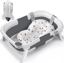 DEANIC Foldable Baby Bath Tub with Soft Cushion Pad Portable Newborn Toddler