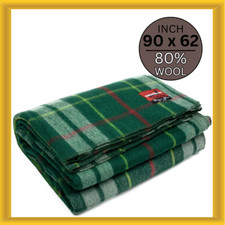Swiss Link 4111 Military Surplus 90 x 62 Inch Classic Wool Plaid Blanket Green