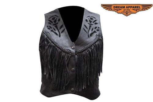 Black women leather vest - women's,