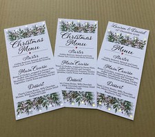 Christmas DL MENU card wedding table gold foliage greenery decor personalised