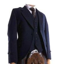 Men's Scottish Navy Blue Wool Kilt Jacket With Vest Argyle Wedding Kilt Jacket
