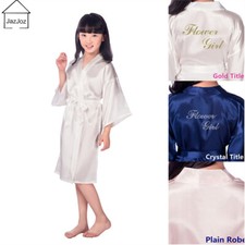 UK Silk Satin Flower Girls Kids Kimono Robe Nightwear Wedding Dressing Gown 4-14