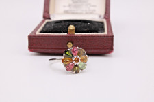 Silver multi coloured flower gem stone ring