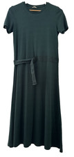 HUSH.  GREEN JERSEY MIDI DRESS/SHORT SLEEVES & BELT DETAIL. SIZE SMALL