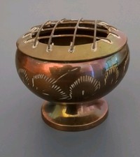 Antique Brass, Rose/Pot Pourrai Bowl, Engraved, Removable Top, 4cm X 5cm, 55g