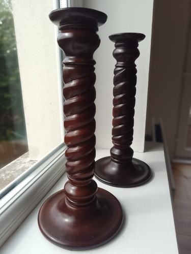 Pair carved wooden barley - of,