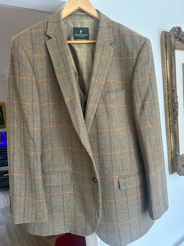 Green tweed jacket waistcoat - tweed,