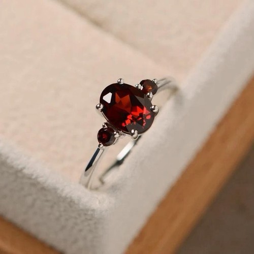 Red garnet ring 925 sterling - garnet,