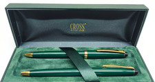 Cross green lacquer & gold trim ballpoint pen & pencil set boxed