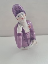 An Art Deco Style 1920's  "Flapper" Lady With Cloche Hat ~ Half Doll Pin Cushion