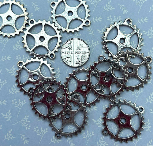 Steampunk gear cog silver - silver, tone
