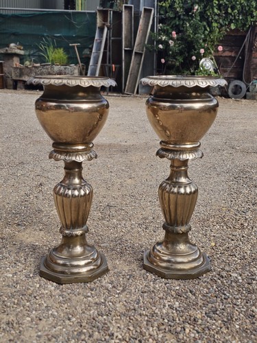 Pair vintage brass jardiniere - vintage,