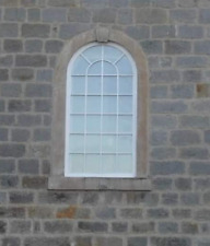 Antique Reclaimed 18th Century 2.4m Sandstone Arched Hand Carved Stone Window
