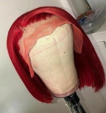 Natasha red straight long deep red bob Brazilian human Hair lace front Wig