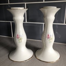 2 Irish Parian, Donegal China  Irish Rose 7.25 Inch Tall Candlesticks. 1” Candle