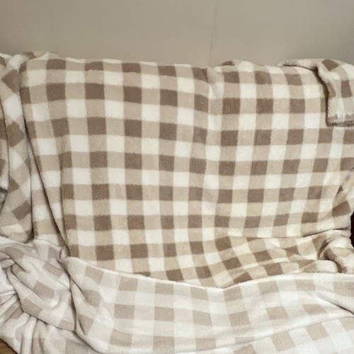 Beige white check - beige, fleece