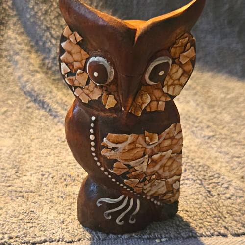 Carved wooden owl figurine - carved,