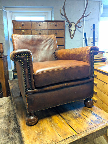 Antique brown leather club - antique,