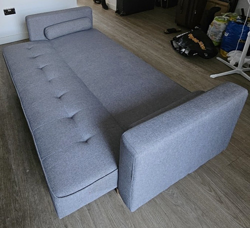 Grey fabric convertible sofa - convertible,