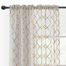 Gold Grey Sheer Curtains 96