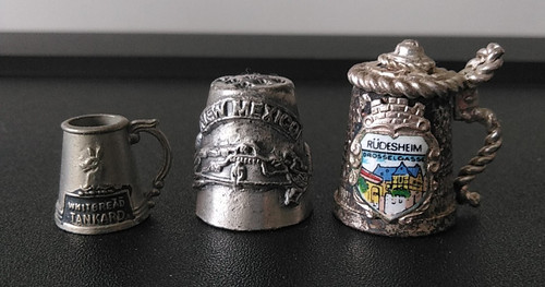 Two vintage pewter thimbles - two, &