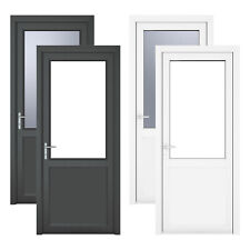 Bespoke PVC Single Door Clear Half Glass/Frame RH Double Glazing Made To Measure