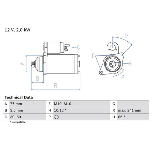 Bosch starter motor - 2kw, 12
