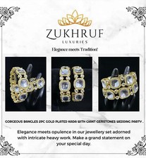 Gorgeous Bangles 2pc Gold Plated Kada With Giant Mirror Stones Wedding Party