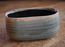 Small Green Ceramic Planter Trough Shape Long No Drainage Glazed