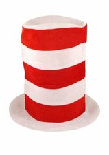 Tall Red & White Hat Costume Accessory Fancy Dress Book Day Cat In The Hat