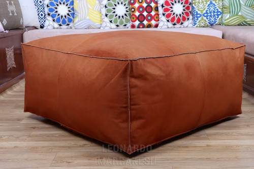 Ottoman leather pouffe large - ottoman,