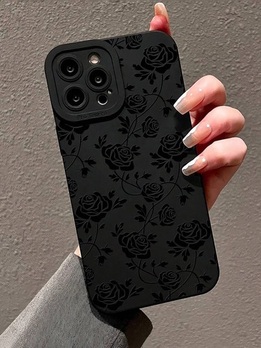 Black rose floral phone case - rose,