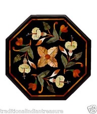 12" Octagon Black Marble Coffee Top Table Gemstone Floral Arts Home Decors